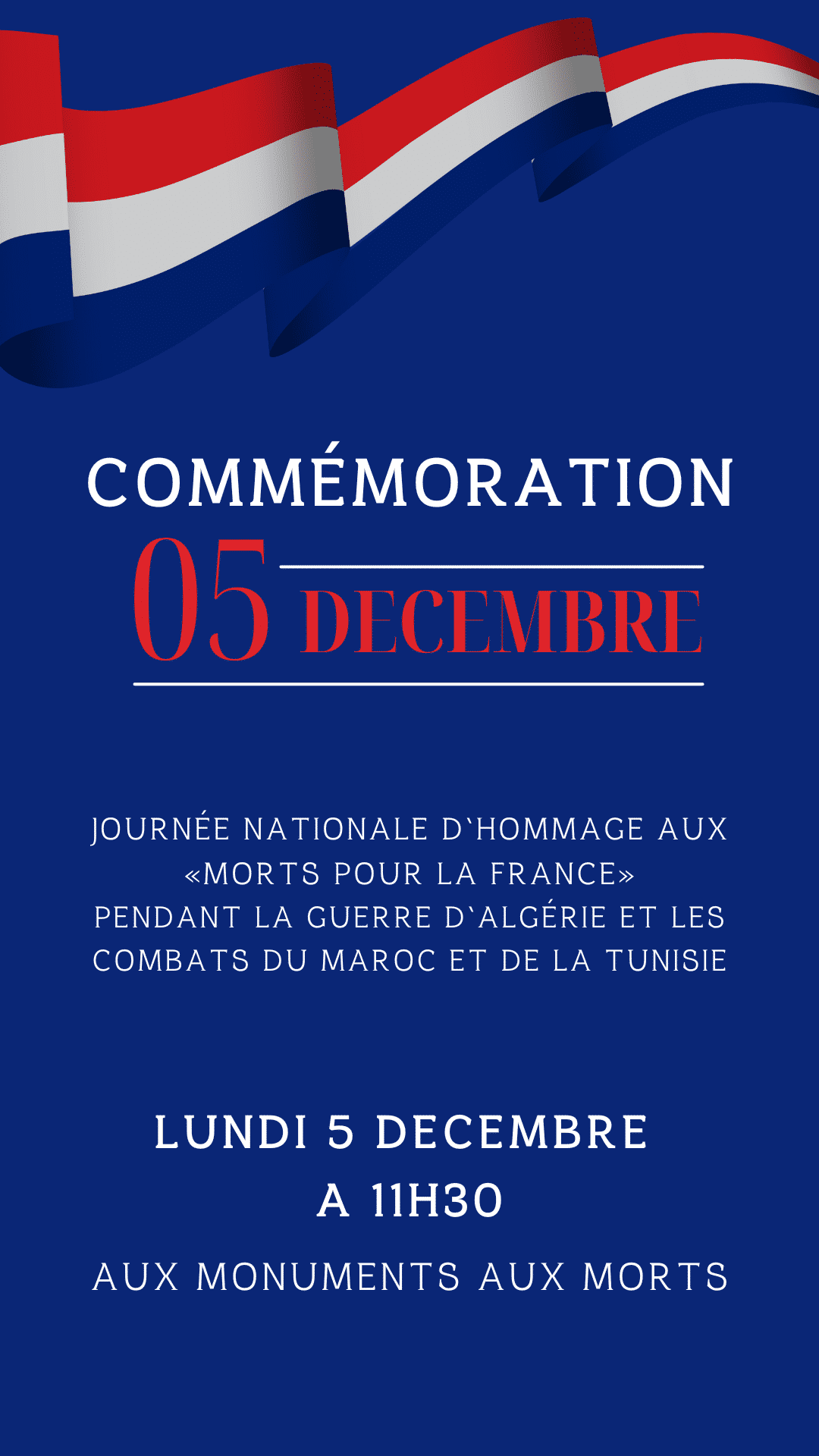 COMMEMORATION «Morts pour la France» pendant la guerre d’Algérie et les combats du Maroc et Tunisie
