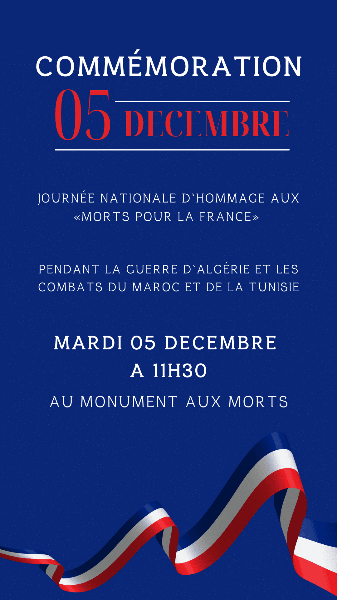 COMMEMORATION «Morts pour la France» pendant la guerre d’Algérie et les combats du Maroc et Tunisie